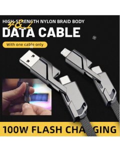 4-in-1 Flat Braided Anti-Tangle Charger Cord with Velcro