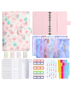 A6 PU leather 6 holes cash budget book small broken flower pattern loose-leaf binder handbook notebook