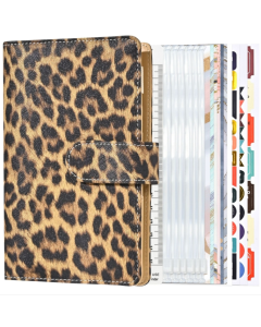 A6 Leopard Print Cash Budget Notebook Handbook Loose-leaf Financial Organizer