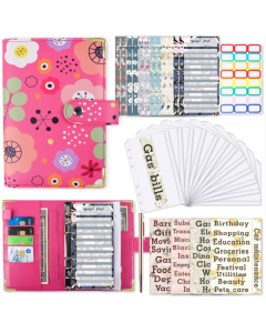 A6 PU Leather Color Printed Notebook Zipper Pocket Loose-leaf Journal Cash Budget Book