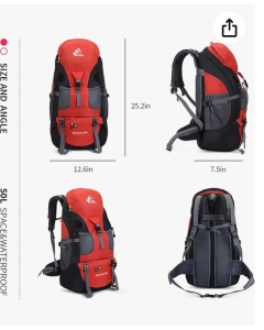 Bseash Mochila de caminhada resistente à água 50L, leve, para esportes ao ar livre, bolsa de viagem para acampamento, escalada e passeios 5 cores