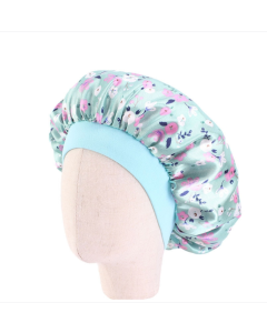 K-14 Children's Printed Floral Sateen Sleeping Cap Adjustable Stretch Hair Care Hat Shower Cap