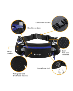 Number-one Cinto de corrida com garrafas de água (2 x 175 ml), cinto de hidratação à prova d'água, bolsa de cintura para iPhone ajustável, bolsa de cintura esportiva para maratona, corrida, caminhada, ciclismo, Azul, 80cm*12cm*0.5cm