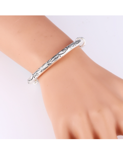 Boho Retro Vintage Silver Bracelet Women's Classic Handmade Tibetan Silver Carved Plum Blossom Cuff Bracelet
