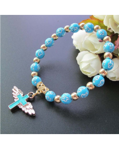 completely Gold Stamped Acrylic Angel Cross Bead Bracelet