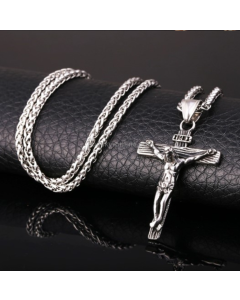10pcs for sale Men's Vintage Stainless Steel Cross Jesus Pendant Necklace (Cross Chain - Silver)