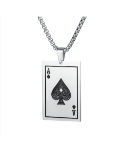 OPK 1670 versatile titanium steel Ace of Spades playing card pendant personalized men's necklace, color: natural pendant + chain