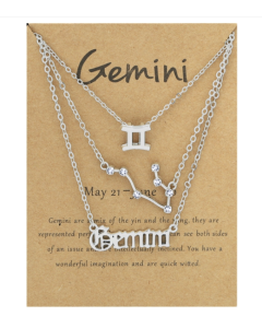 3-in-1 Twelve Zodiac Necklace Set Retro Letter Symbol Diamond Jewelry Set, Style: Gemini Silver