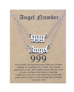 2-in-1 Angel Lucky Number Layered Necklace Set Women’s Collarbone Chain Jewelry, Style: Angel+9 Silver