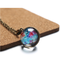 Double-sided glass ball solar system universe starry sky necklace galaxy pendant