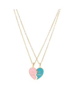 Best friend love clavicle chain, matching heart-shaped pendant, friendship card necklace (pink blue)