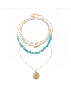 Bohemian colored crushed natural stone necklace, model: N2105-20 blue-green stone