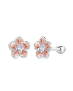 S925 sterling silver platinum-plated romantic gradient cherry blossom earrings (BSE992)