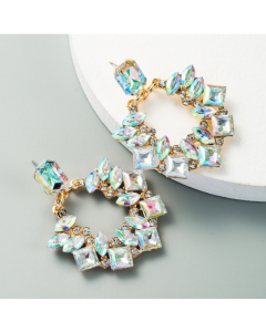 1 pair for sale, exaggerated geometric alloy inlaid with rhinestone earrings, super sparkly diamond-filled earrings for women (AB color)