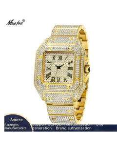 missfox European and American golden Roman high-end hip-hop star-studded diamond square men's watch fashion quartz watch