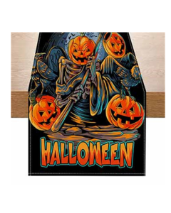 Halloween Linen Table Runner Pumpkin Skull Print Tablecloth