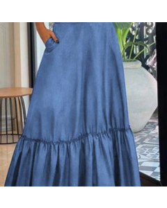 Fashion Plain High Waist Big Swing Loose Maxi Pleated Skirt