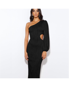 Package hip skirt European and American women's dress diagonal shoulder long sleeve one-step skirt sexy hollow evening dress