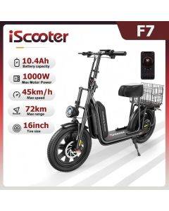 iScooter F7 48V 1000W E-Scooter 45km/h 72km Range App Control 16" All-Terrain Tires Foldable Rear Basket Perfect Grocery Helper