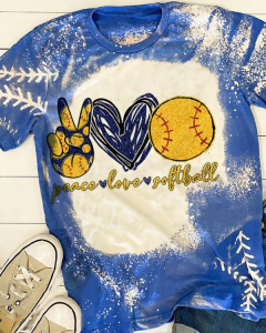 Softball-themed T-Shirt with Peace and Love Design