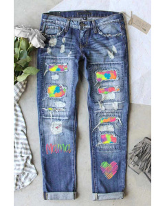 Colorful Distressed Denim Pants for a Relaxed and Trendy Look