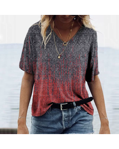 Vintage Print V-Neck Short Sleeve T-Shirt