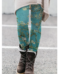 Wisherryy Cozy Almond Blossom Print Leggings
