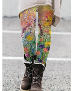 Wisherryy Cozy Almond Blossom Print Leggings