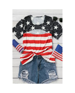 Black Contrast American Flag Cutout T-Shirt