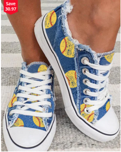Canvas Shoes for Softball Lovers with Printed Design