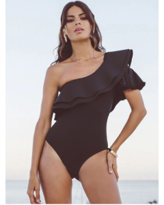 One-Shoulder Falbala One-Piece Swimwear