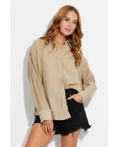 Beige Textured Shirt Long Sleeve Collared