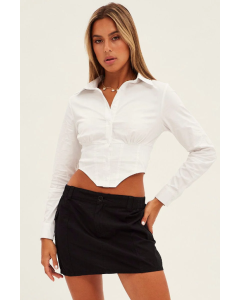 White Crop Shirt Long Sleeve Collared Corset Detail