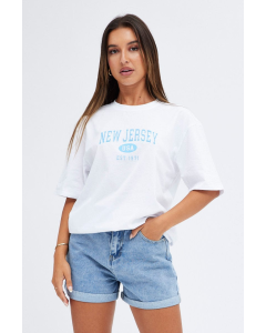 Oversized New Jersey Crew Neck White Short Sleeve T-Shirt