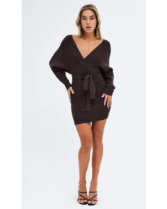 Beige Knit Dress Long Sleeve Wrap