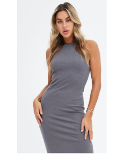 Sleek and Sleeveless Ribbed Midi Dress in Green