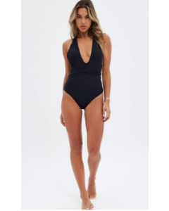 Wrap Around Animal Print One Piece Swimsuit in Black
