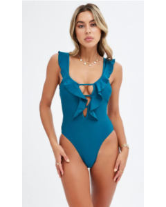 Frilly Blue One Piece Swimsuit with Stunning Detail