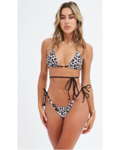 Animal Print Beige Bikini Set with Wrap and Ring