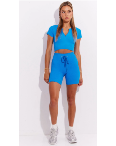 Seamless Zip Top and Bike Shorts Set in Blue