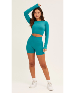 Seamless Green Activewear Set with Matching Top and Shorts