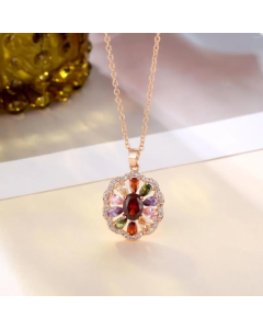 Pendant Necklaces Mona Lisa Style 7 Color Round Flower Rose Gold Necklace For Women Girls Christmas Valentine's Day GIft Fashion Jewelry