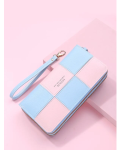 Letter Graphic Colorblock Zipper Around Long Wallet