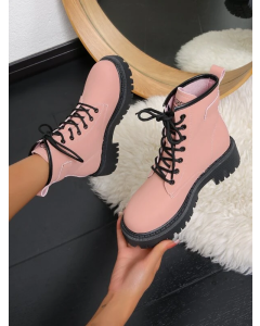 Combat Boots with Lace-up Front and Letter Graphics.