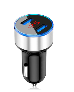 12V Car Charger with LED Display and Dual USB Ports
