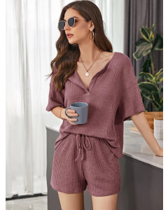 EMERY ROSE Waffle Knit Top & Track Shorts Set