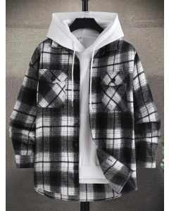 Plaid Coat for Men with Flap Pockets (No Hood)