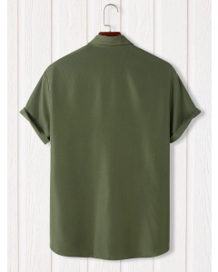 Men's Solid Button Up Shirt in Army Green