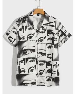 Graphic Lapel Neck Shirt for Men with Figure Design