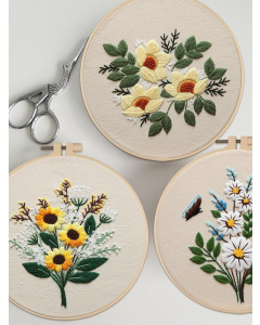 Beginner's Embroidery Kit: 3 Floral Patterns, Hoops, Threads, Needles